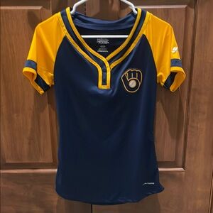 Majestic Navy and Yellow Brewers Shirt